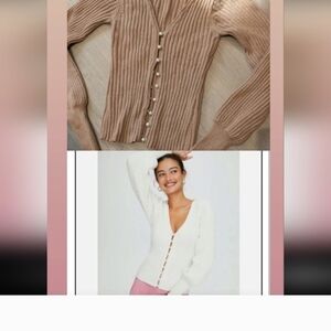 Wilfred Tan V Neck Sweater with Pearl